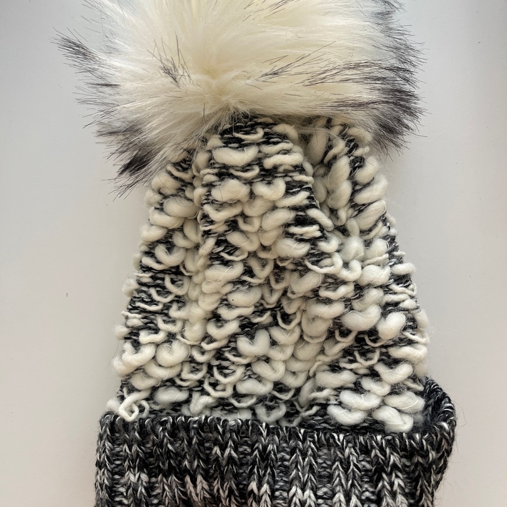 Free People Black and White Knit Beanie